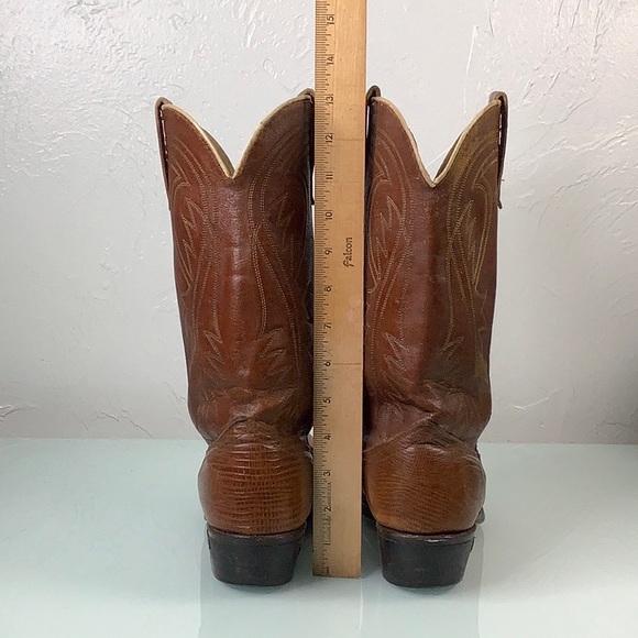 Vintage Laredo Metal Logo heel tag Cognac cowboy riding heels boots men SZ 8 EE - Picture 6 of 13
